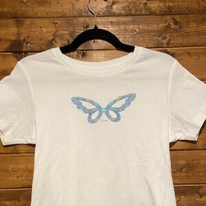 Vintage Columbia White Butterfly Graphic Tee | Size L